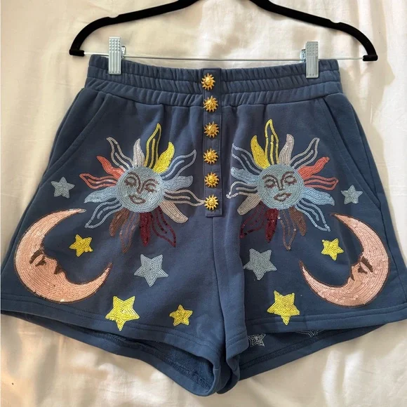 Queen of Sparkles Midnight Blue Stars & Moon Henley Short S - Picture 3 of 3